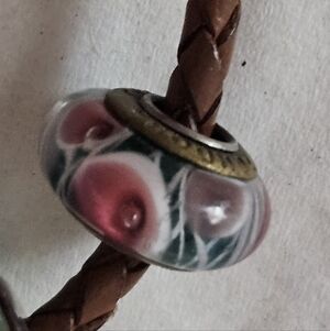 Pandora Murano Collaboration Pink and Green Silver And Glass Bead FLOWER GARDEN